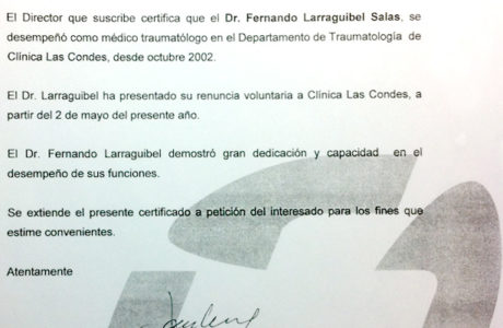 Certificado renuncia Clínica Las Condes